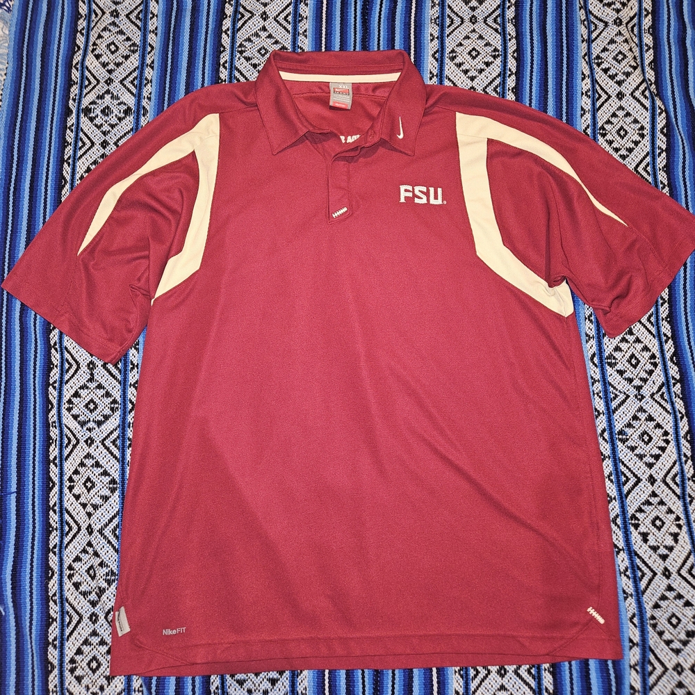 Nike Team Florida State FSU Polo Shirt XXL Maroon Gold NCAA Dri-Fit